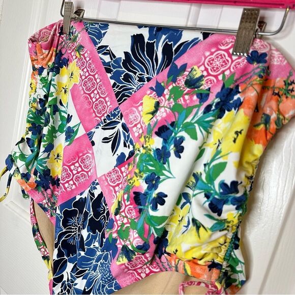 Swim By Cacique Multicolor Floral Patchwork High Waisted Bikini Bottom Sz 18 - Picture 2 of 7